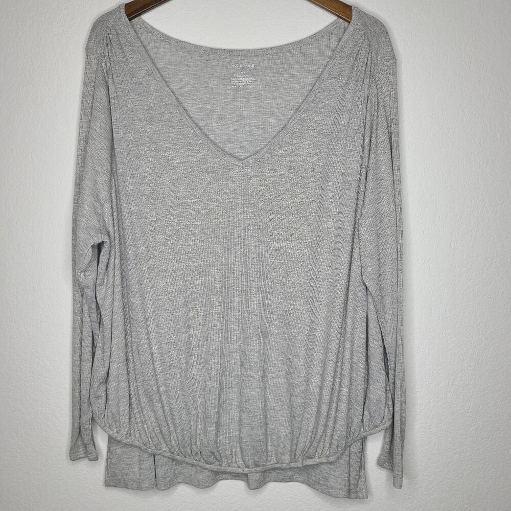 Lane Bryant Metallic Shimmer Gray Gold V-Neck Women's Blouse Top